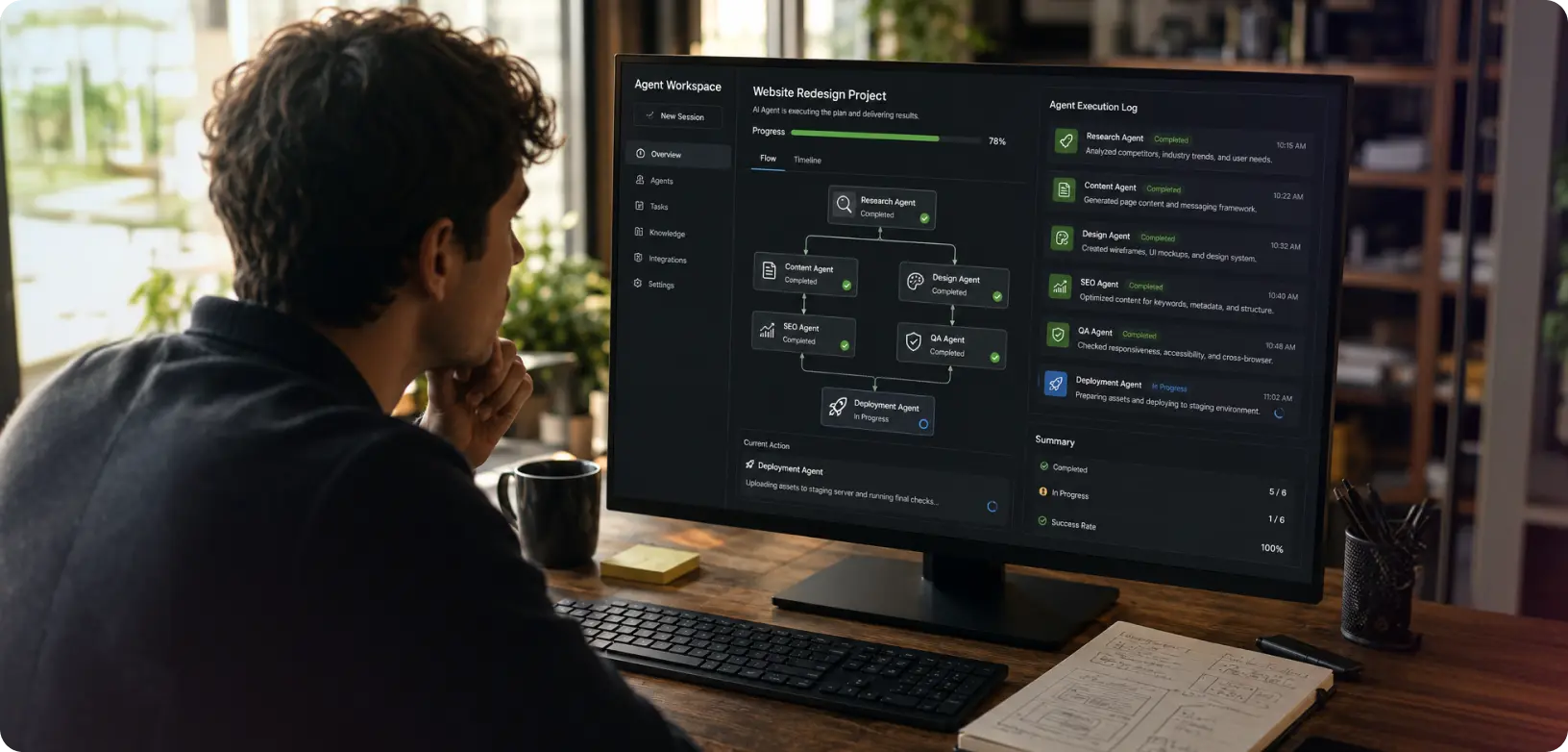 Agentic AI design interface showing an AI agent reasoning and asking for approval