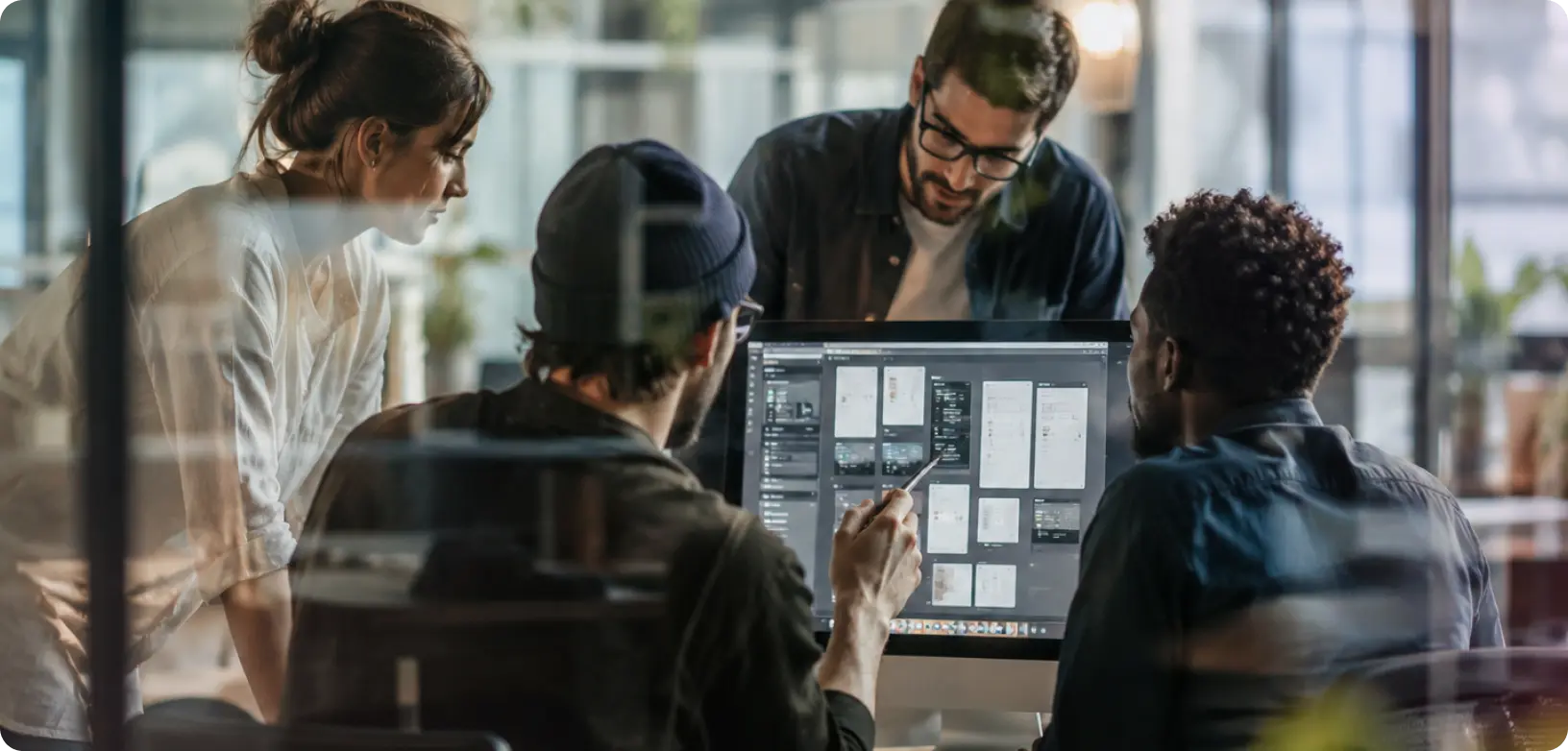 Split-screen illustration comparing a UX consultant reviewing a product independently and an embedded design team collaborating within an organization