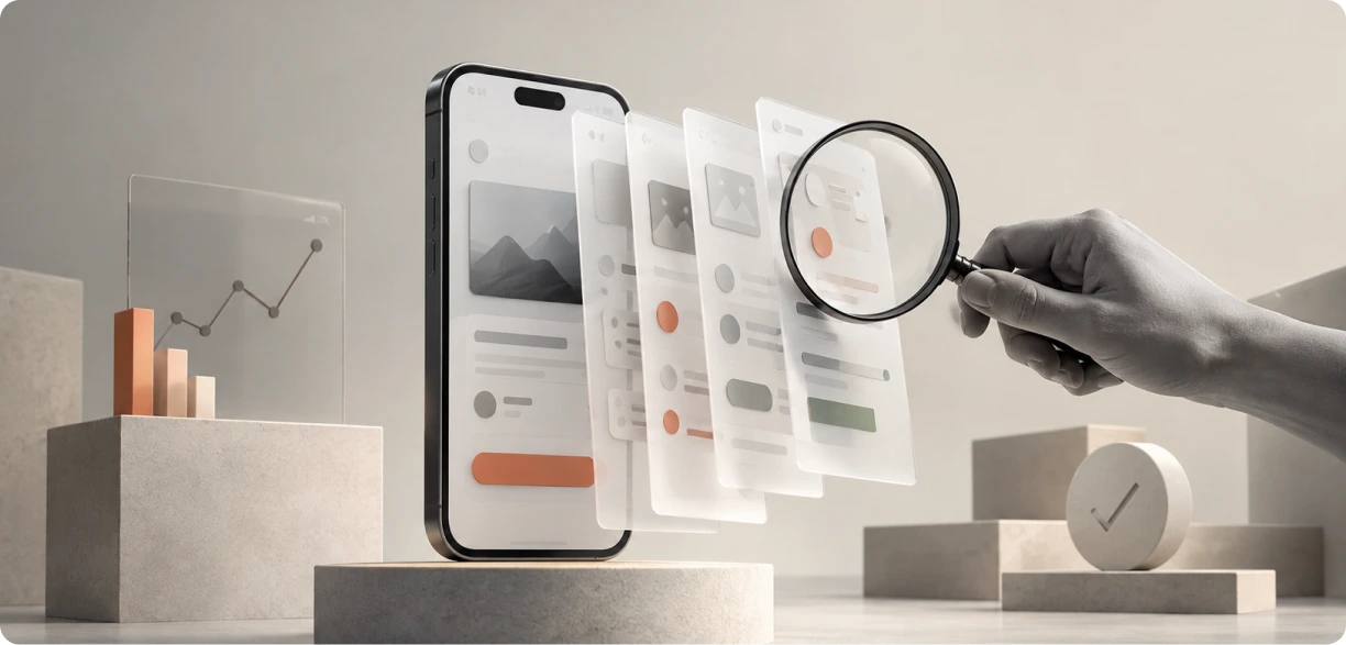 mobile app UI UX audit banner showing before and after friction points