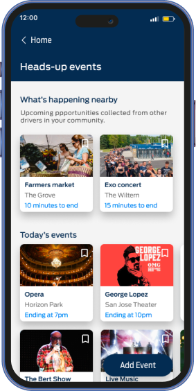 Nearby driver events screen