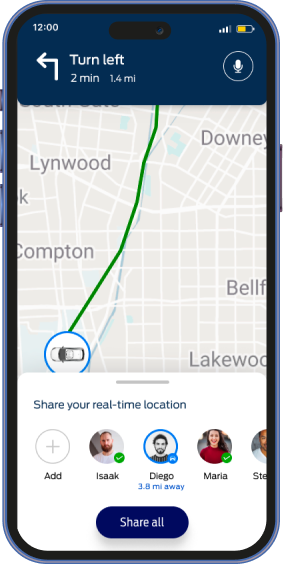 Real-time location sharing screen